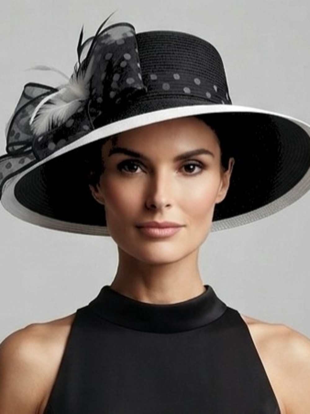 Classic Black Wide-Brim Fedora Hat with Polka-Dot Bow